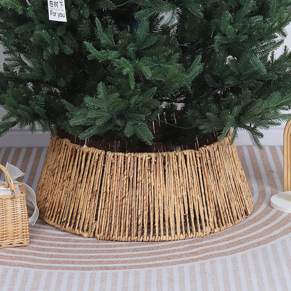 Christmas Tree Collar Home Decor Natural Seagrass Xmas Tree Skirt Woven Water Hyacinth