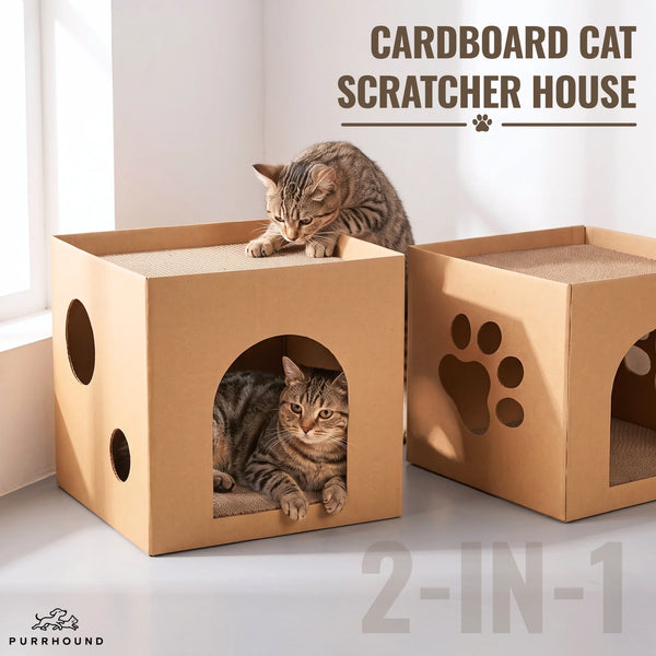 2-in-1 Cardboard Cat Scratcher House