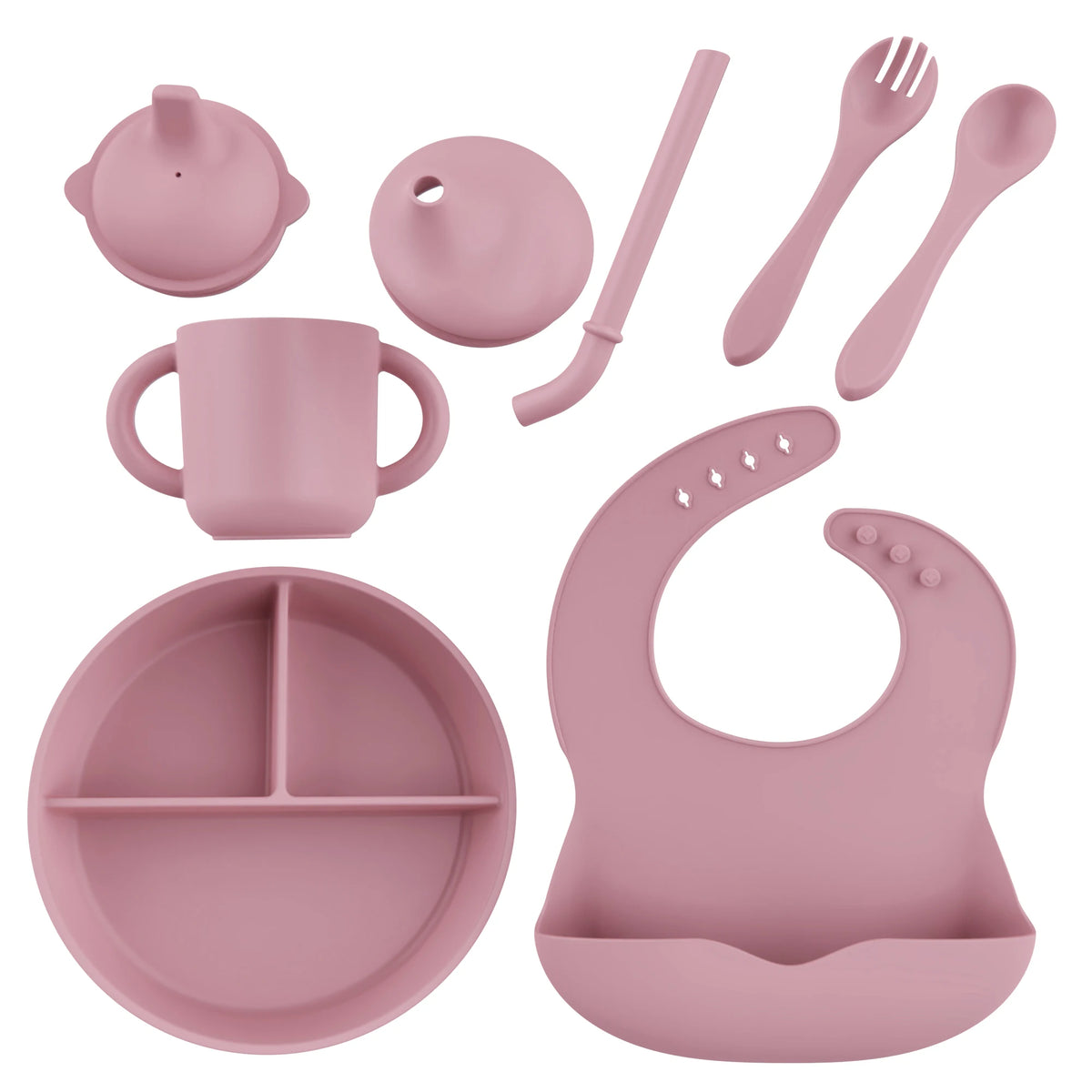 5-in-1 Silicone Baby Feeding Set with Divided Plate, Bowl and Spoon