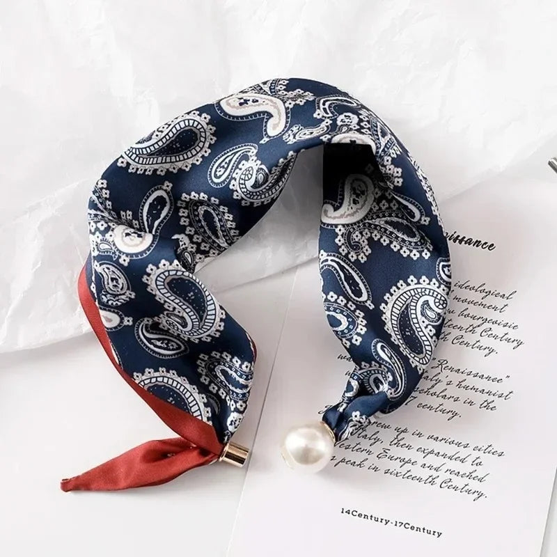 New Square Fashion Customizable Pearl Buckle Silk Scarf Printed Thin Soft Lightweight