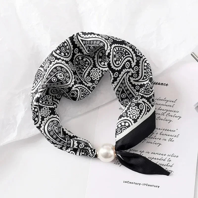 New Square Fashion Customizable Pearl Buckle Silk Scarf Printed Thin Soft Lightweight