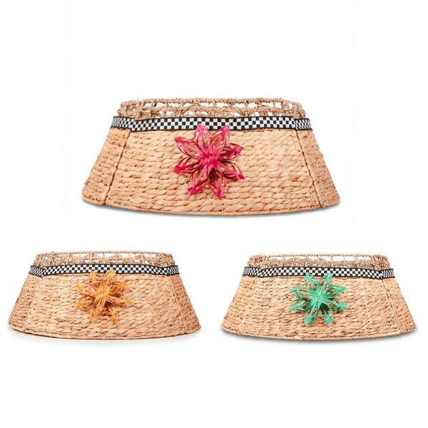 Handmade Water Hyacinth Christmas Tree Collar in Beige, Farmhouse Style