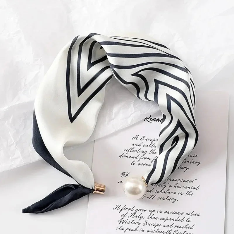New Square Fashion Customizable Pearl Buckle Silk Scarf Printed Thin Soft Lightweight
