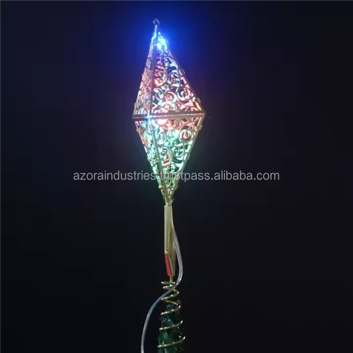 Modern Eco-Friendly Metal Hollow Christmas Tree Star Topper with Lights
