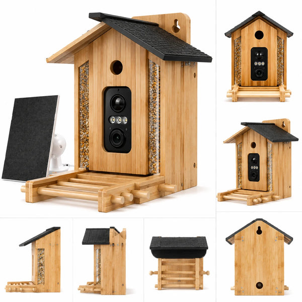 Bamboo Smart Bird Feeder with Camera & Solar Panel-Eco-Friendly Tabletop Garden Use