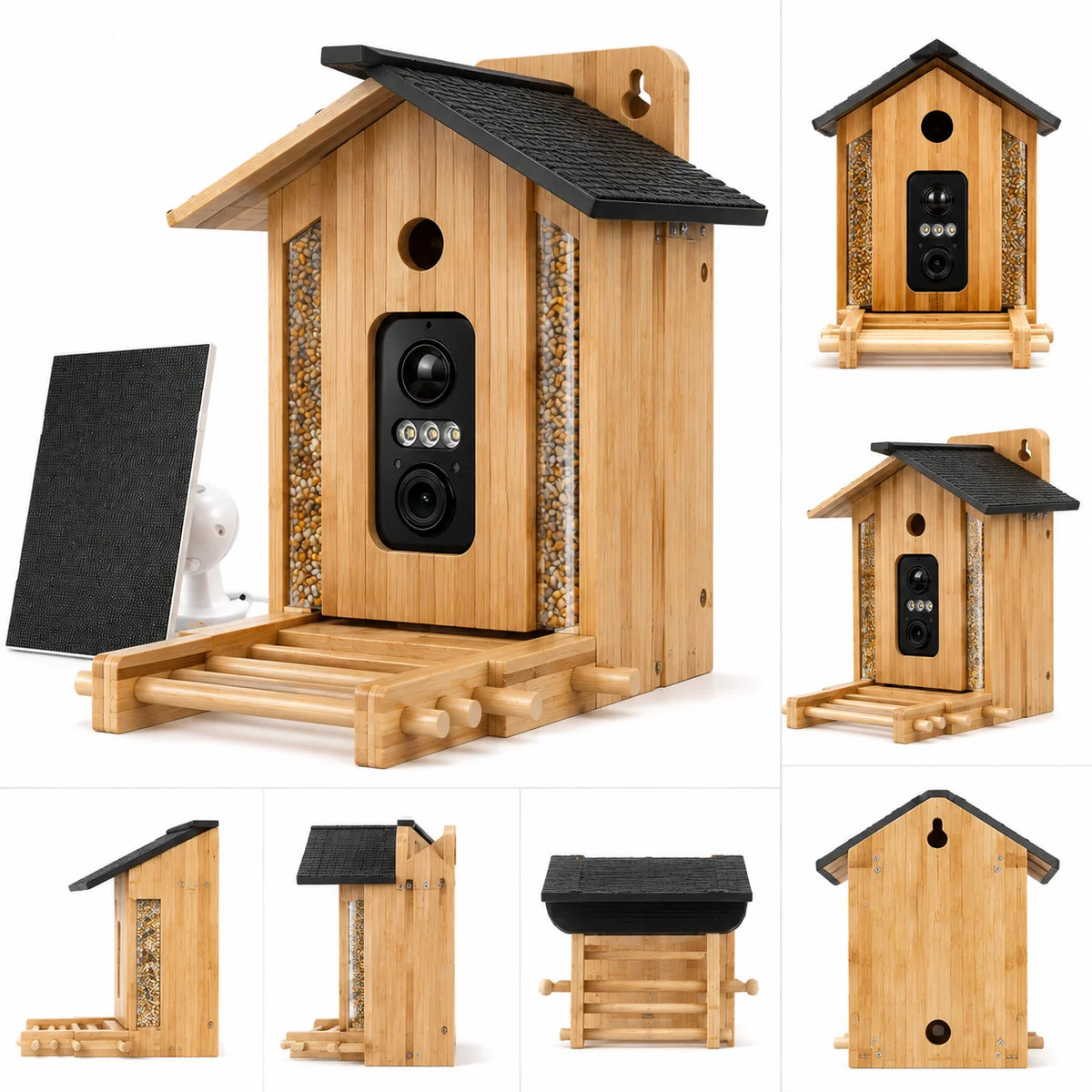 Bamboo Smart Bird Feeder with Camera & Solar Panel-Eco-Friendly Tabletop Garden Use