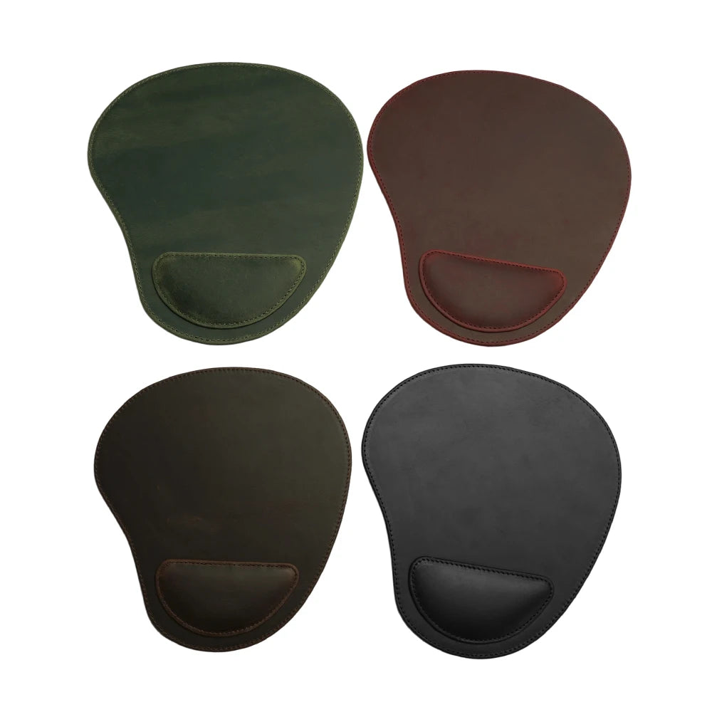 Design Crazy Horse Leather Ergonomic Mouse Pad Memory Foam Wrist Rest Stitched Edge Non
