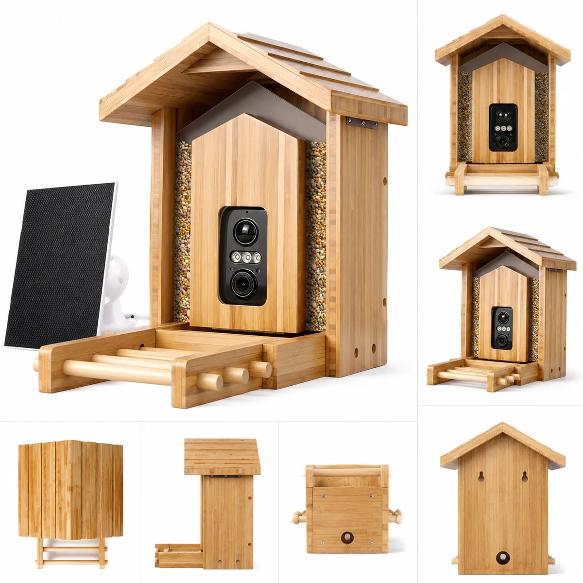 Bamboo Smart Bird Feeder with Camera & Solar Panel-Eco-Friendly Tabletop Garden Use