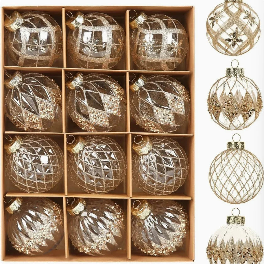 12-Piece Plastic Electroplated Luxury Christmas Ball Set 8cm/6cm Santa Red Gold Green