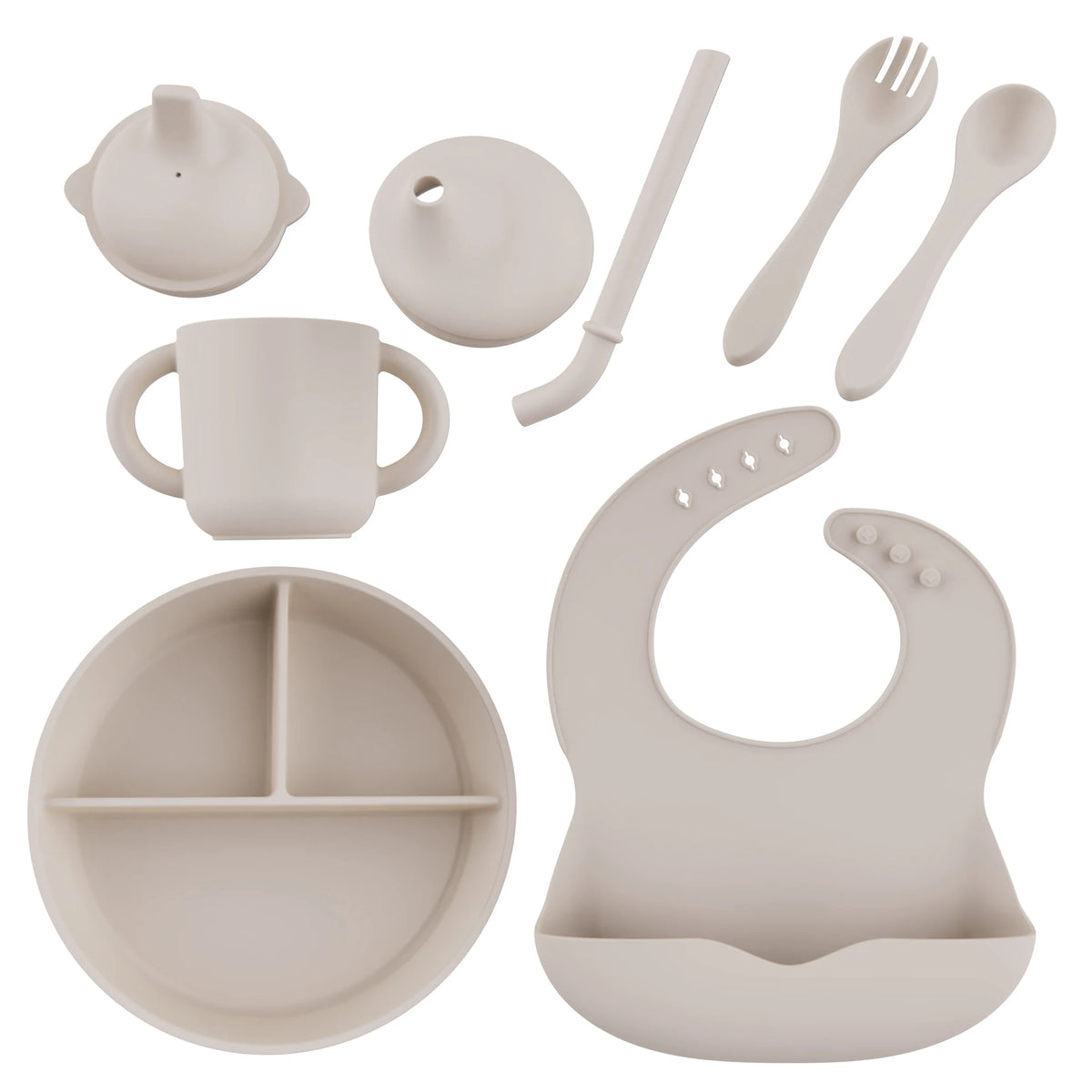 5-in-1 Silicone Baby Feeding Set with Divided Plate, Bowl and Spoon