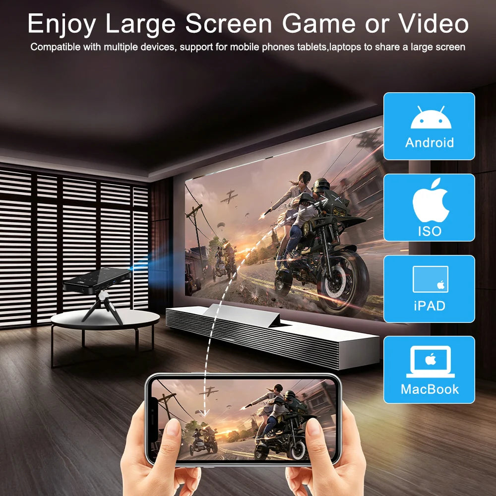 P09II Mini Pocket Projector Travel Portable Android 14 WiFi BT 5.4 Built-in Battery