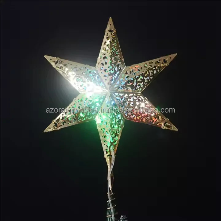 Modern Eco-Friendly Metal Hollow Christmas Tree Star Topper with Lights