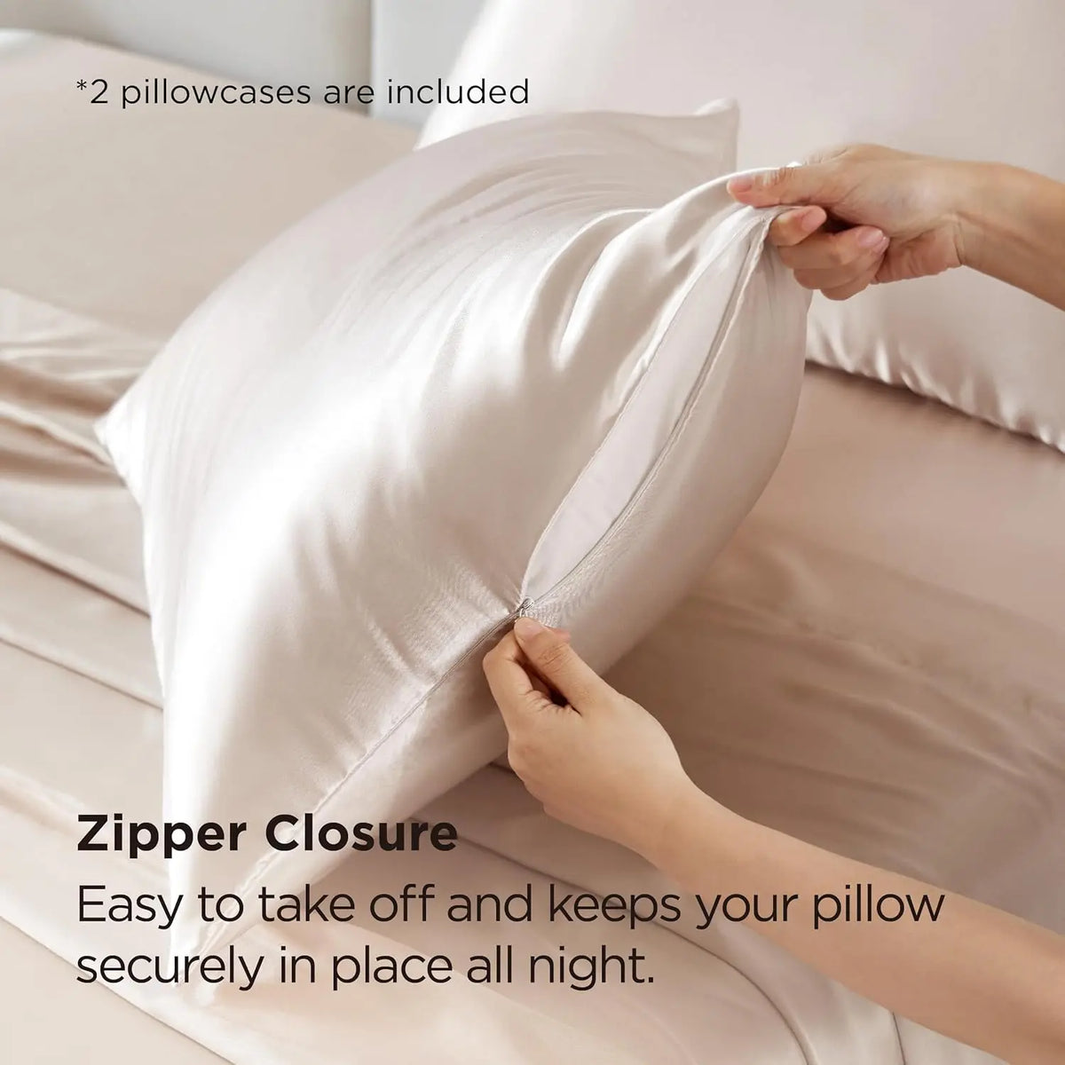 Modern Embroidery Satin Silky Smooth Cooling Pillowcase with Hypoallergenic 100% Satin