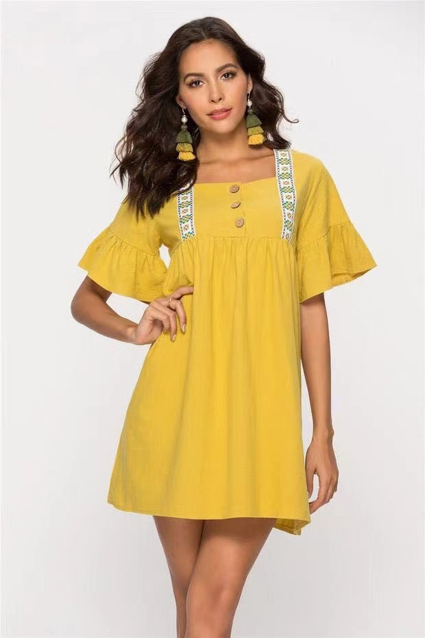 Vintage National Doll Flare Sleeve Loose Causal Summer Dress
