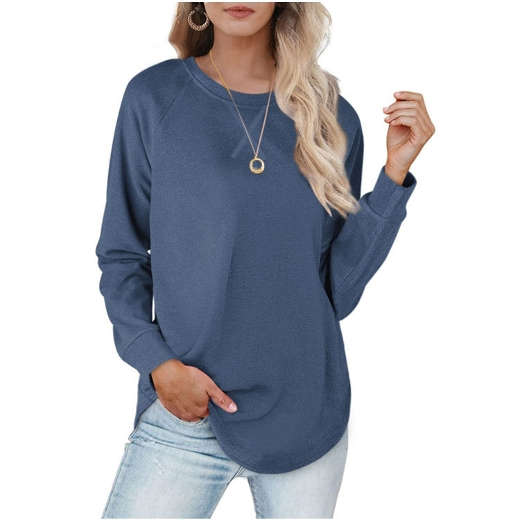 Womens Sweatshirt Crewneck Long Sleeve Shirts for High Low Tops Curved