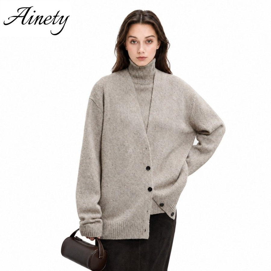 Women's Cashmere V Neck Cardigan for Comfort Knitwear Sweater Set