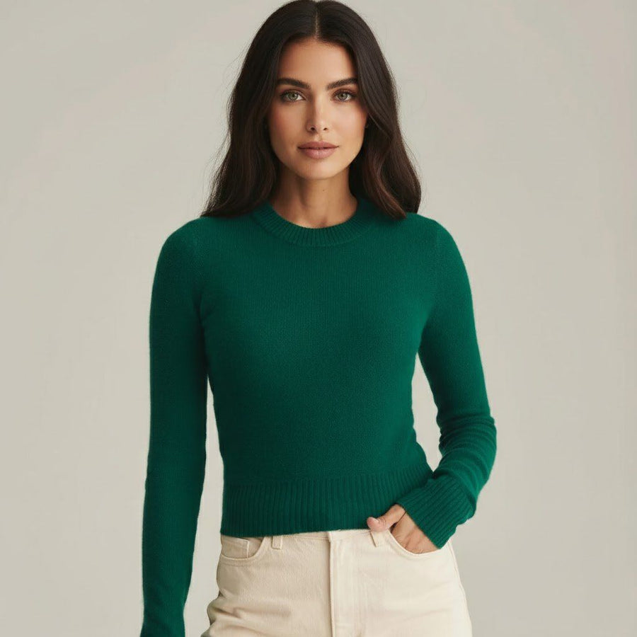 Woman's Reversible Cropped Crew-Neck Pullover Jumper Sweater