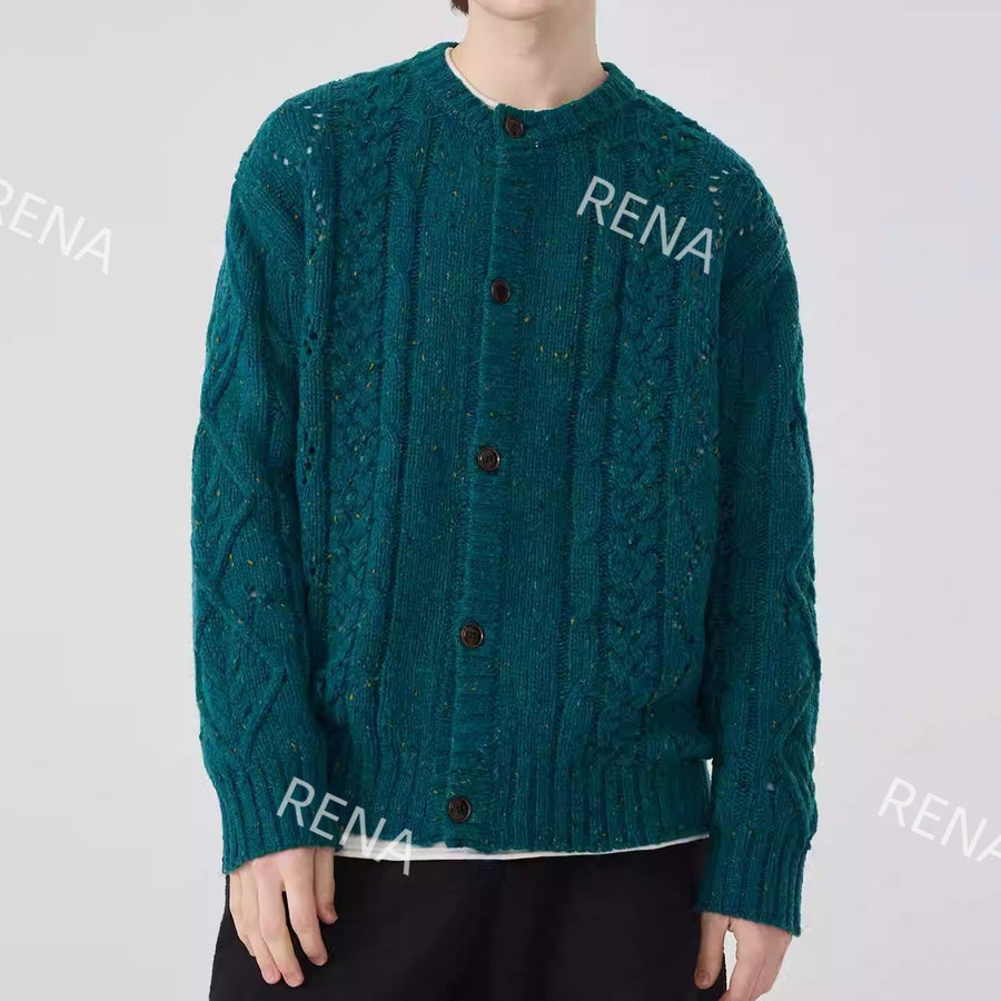Spring New Original Wool Round Neck Men's Simple Retro Knitted Cardigan