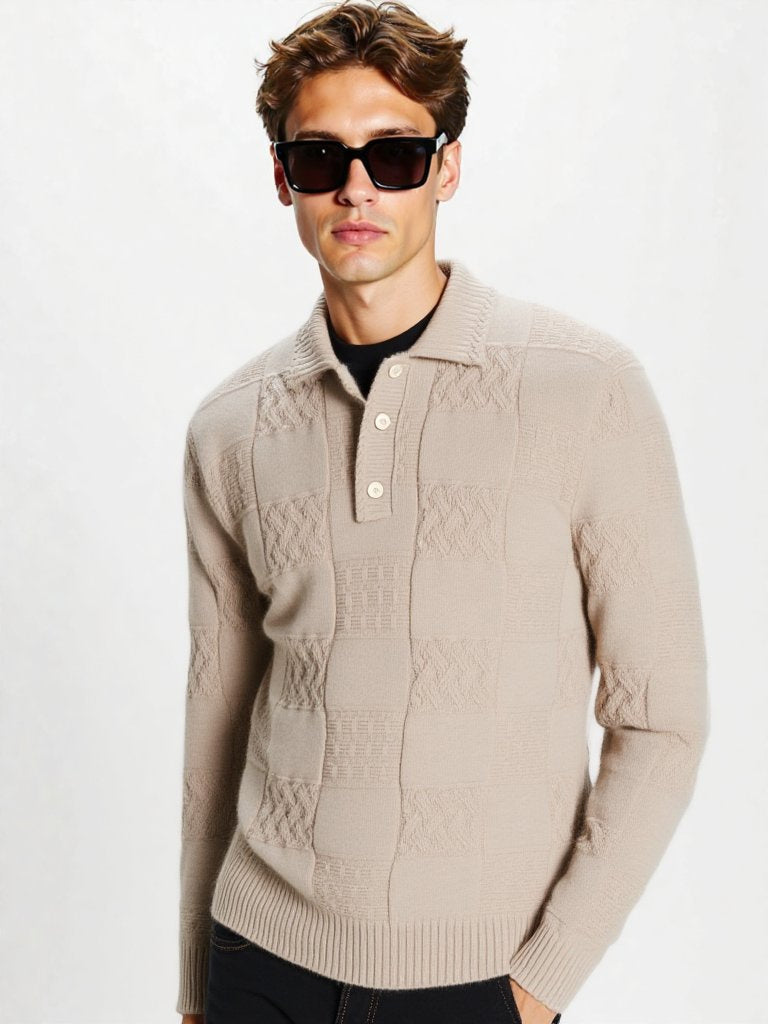 Men's Casual Polo Neck Long Sleeve Knit Pullover Sweater