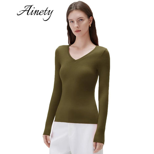 Pure Cashmere V Neck Fitted Ladies Winter Sweater Warm Soft Long Sleeve