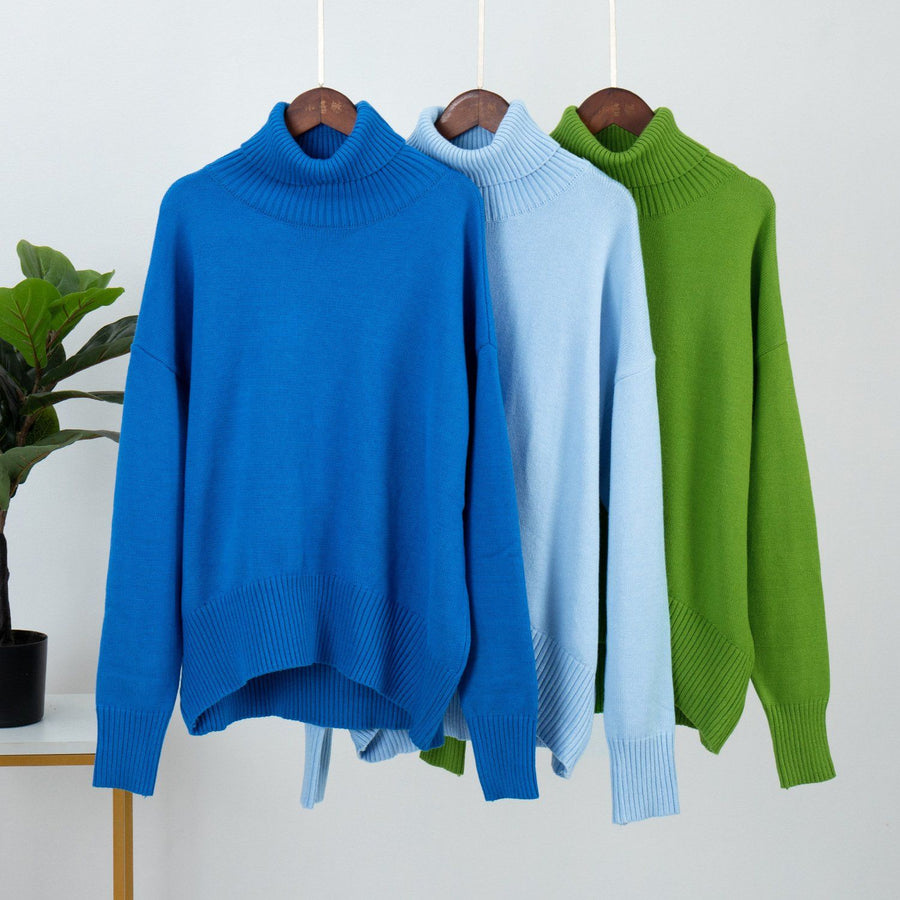 Lady Wool Cashmere Turtleneck Knitting Cropped Women Set Pullovers