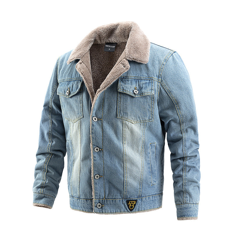 Men's Lapel Sherpa Fleece Lined Thicken Denim Jean Trucker Jacket Coats