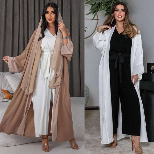 Muslim Cardigan Jacket Patchwork Chiffon Abaya