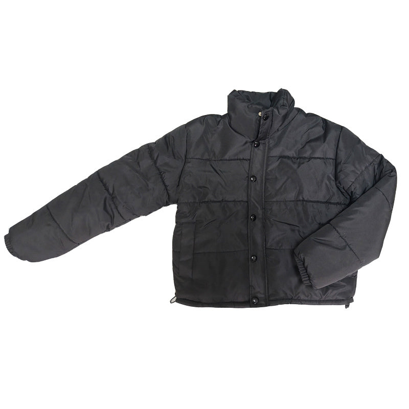 Quilted Short Puffer Jacket with Adjustable Drawstring Hem, Warm