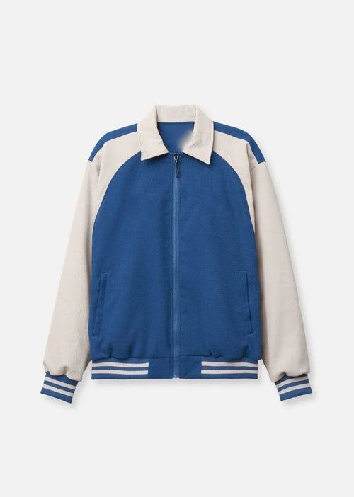Men's Stretch Corduroy Bomber Jacket Blue Beige Warm Casual Baseball