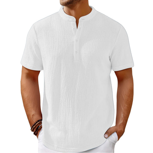 Men's New Vintage Cotton Linen Shirt Casual Loose Fit Solid Color Short