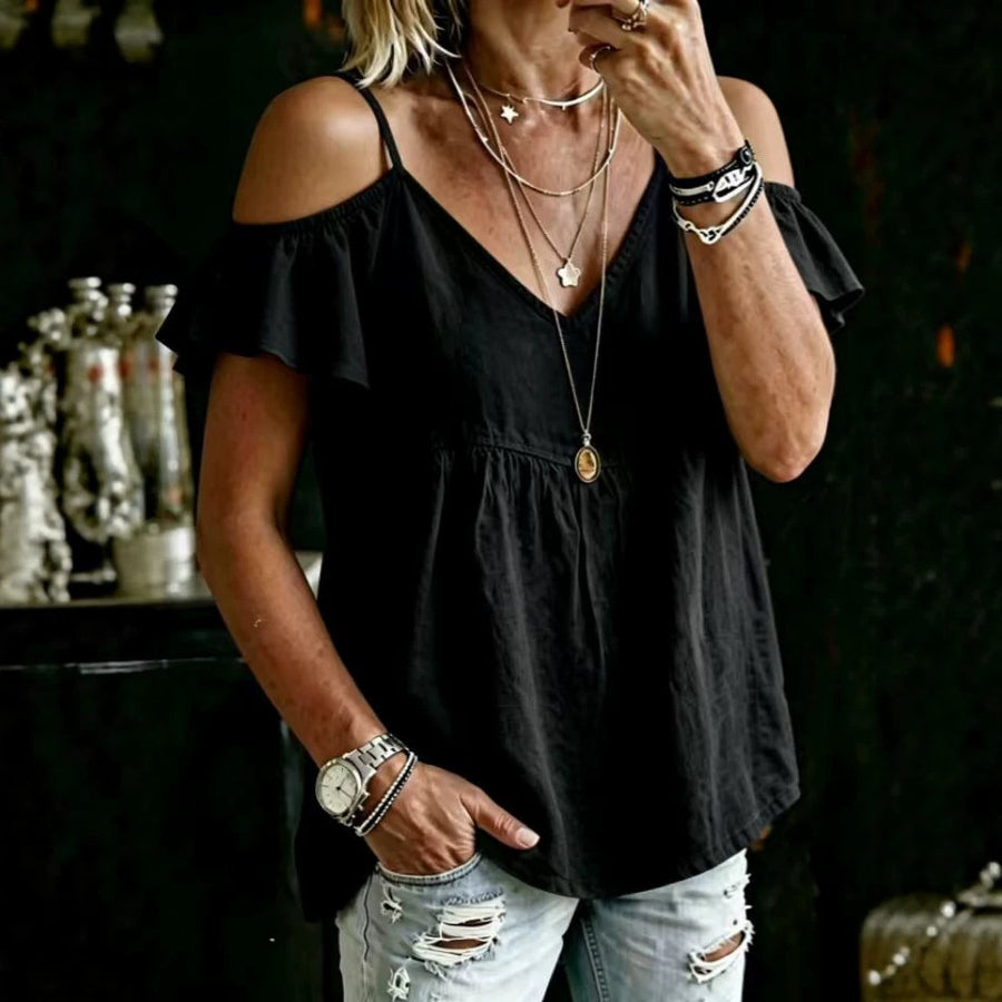 Women's New Loose Casual Lotus Leaf Sleeve Sling V-Neck Shirt