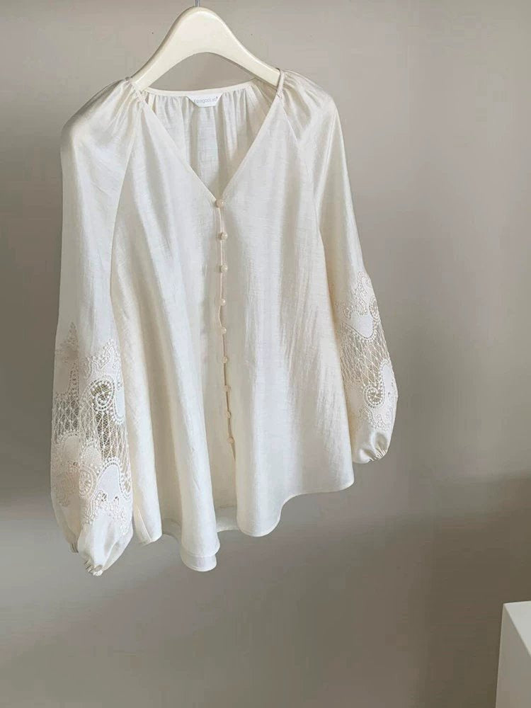 Premium Women's V-Neck Linen Shirt with Long Sleeves for Comfort Casual