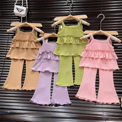 Summer Casual Plain-Color Pleated Blouse with Skirt - Flared Pants