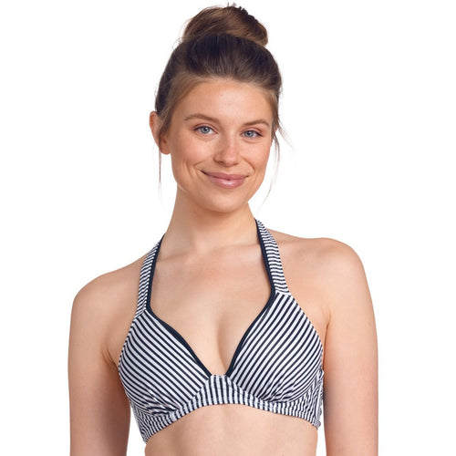 Women Strip Print Recycled Material Wired Bikini Swim Bra with Halter