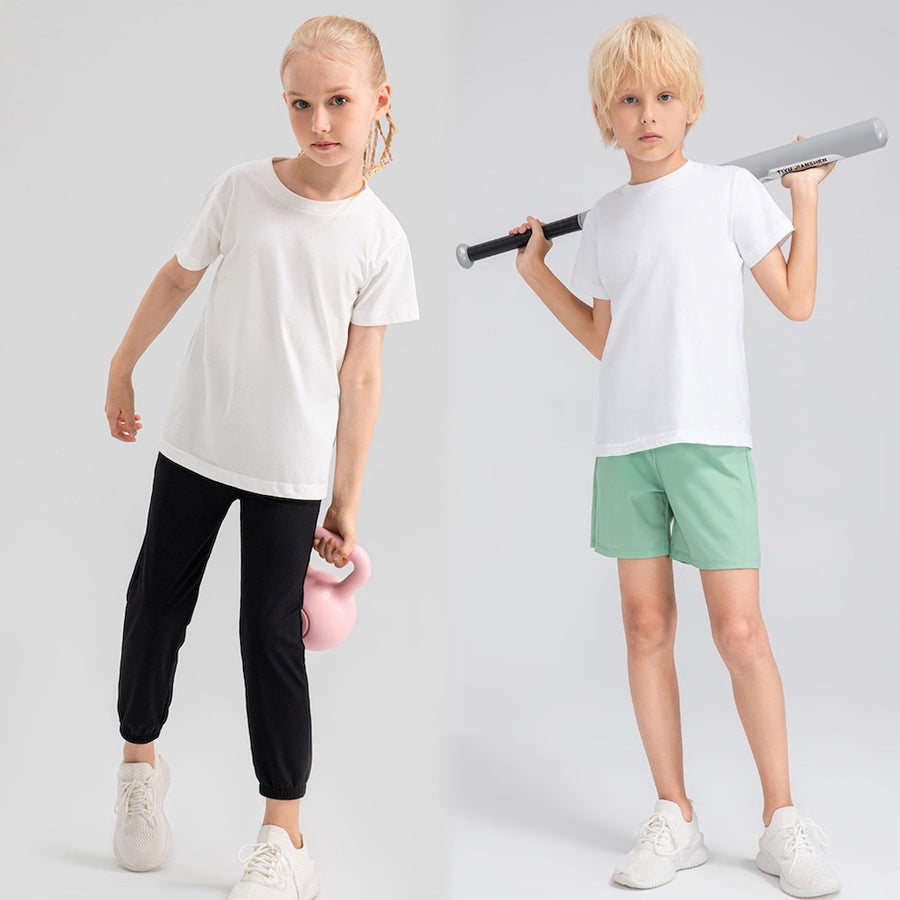 Kids Unisex Basic Plain Cotton Short Sleeve T-Shirt Youth Moisture