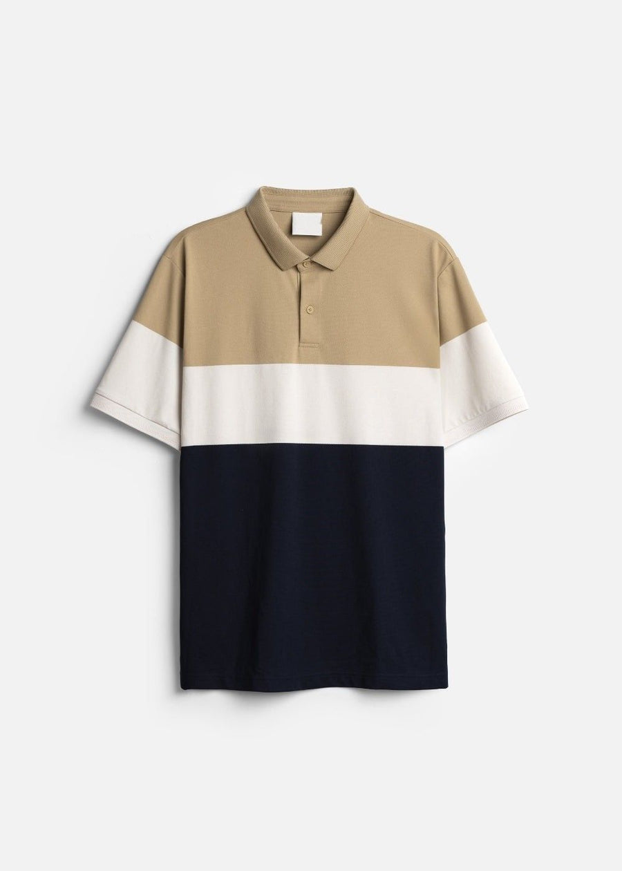 Men Premium Breathable Pique Polo Shirt Yellow Blue Color Blocking