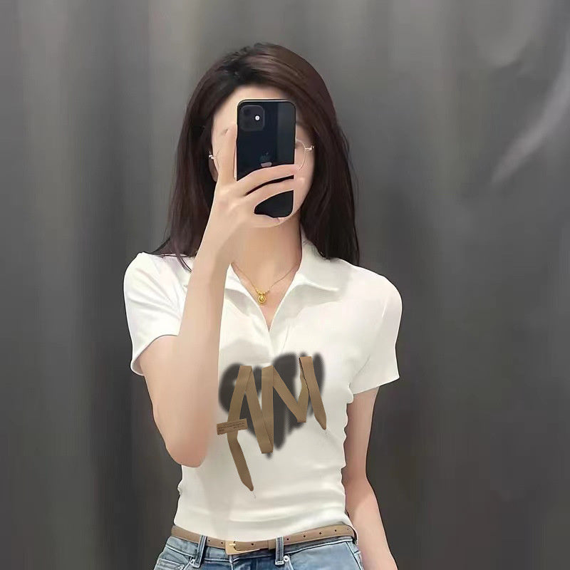 008 Women's V-Neck Crop Top - Solid Polo Shirt