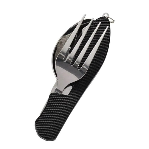 Reusable 4-in-1 Compact Utensil Set for Camping Fork Spoon Knife and Opener