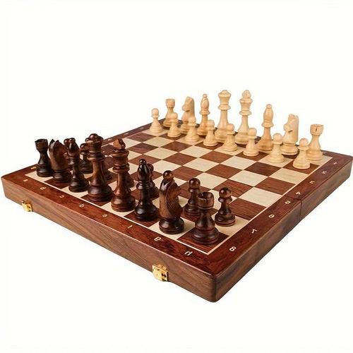 Portable Wooden Chess Set with Storage Compartment