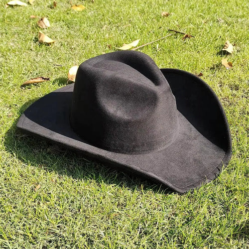 Unisex Suede Western Cowboy Hat with Wide Brim