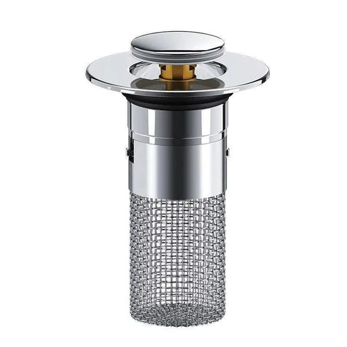 Pop Up Sink Drain Plug with Hair and Debris Catcher for Bathroom and Kitchen