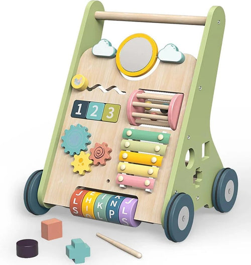 Wooden Activity Walker with Adjustable Wheel Resistance