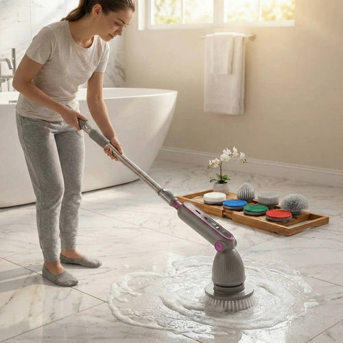 Electric Spin Scrubber with Rotating Brush Head and Adjustable Handle