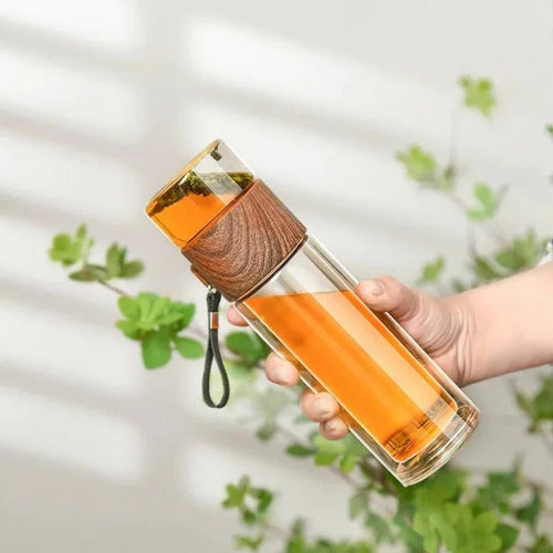 Portable Glass Water Bottle with Tea Filter and Insulated Sleeve