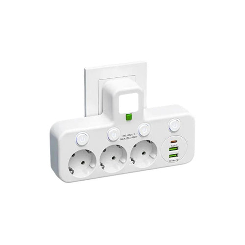 Multi-Outlet Power Strip with USB and USB-C Ports and 2500W Surge Protection