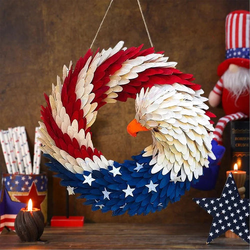 Wooden Patriotic Eagle Wreath for Independence Day Decor