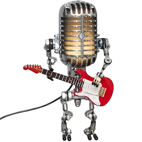 Retro LED Decorative Desk Light with Vintage Microphone Robot Design