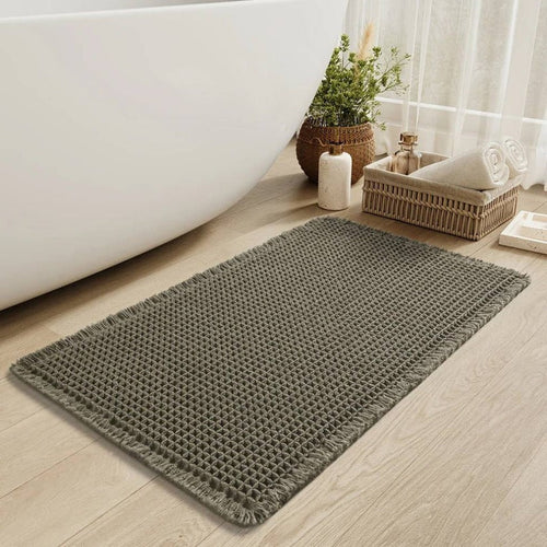 Machine Washable Bath Mat with Tassels and Non-Slip Backing