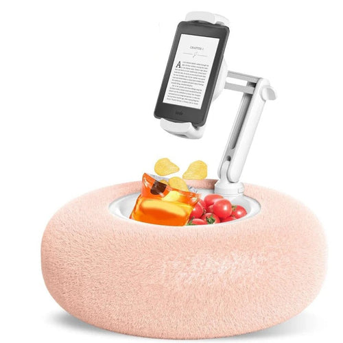 Fuzzy Phone Holder Pillow with Integrated Snack Bowl