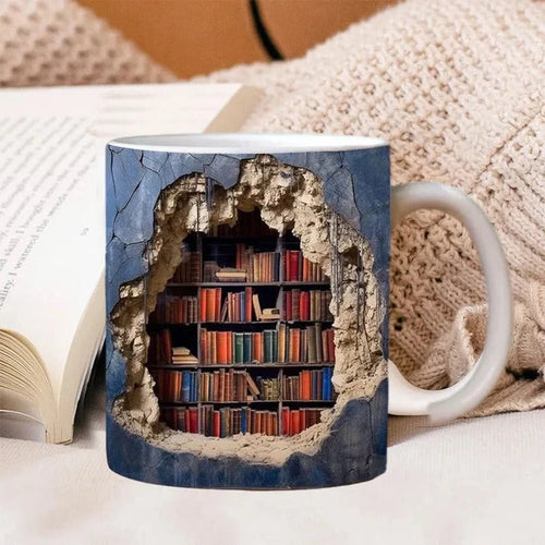 3D Bookshelf Design Ceramic Mug